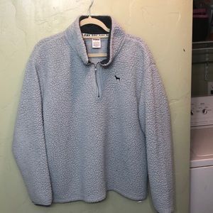 PINK grey/blue quarter-zip fleece.